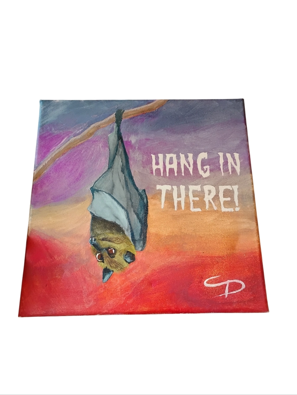 Hang In There Bat Painting Handmade Art Wall Hanging